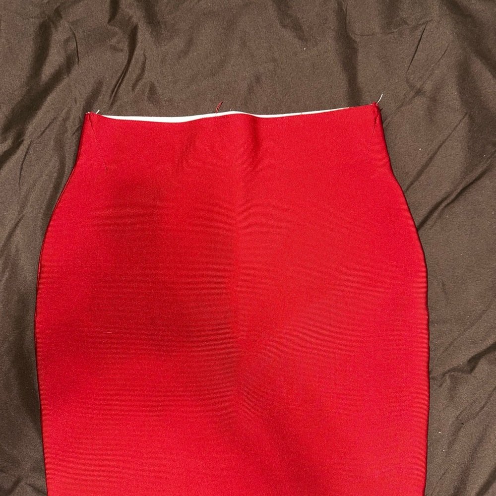 Fashion Nova Red and White Knee-Length Pencil Skirt